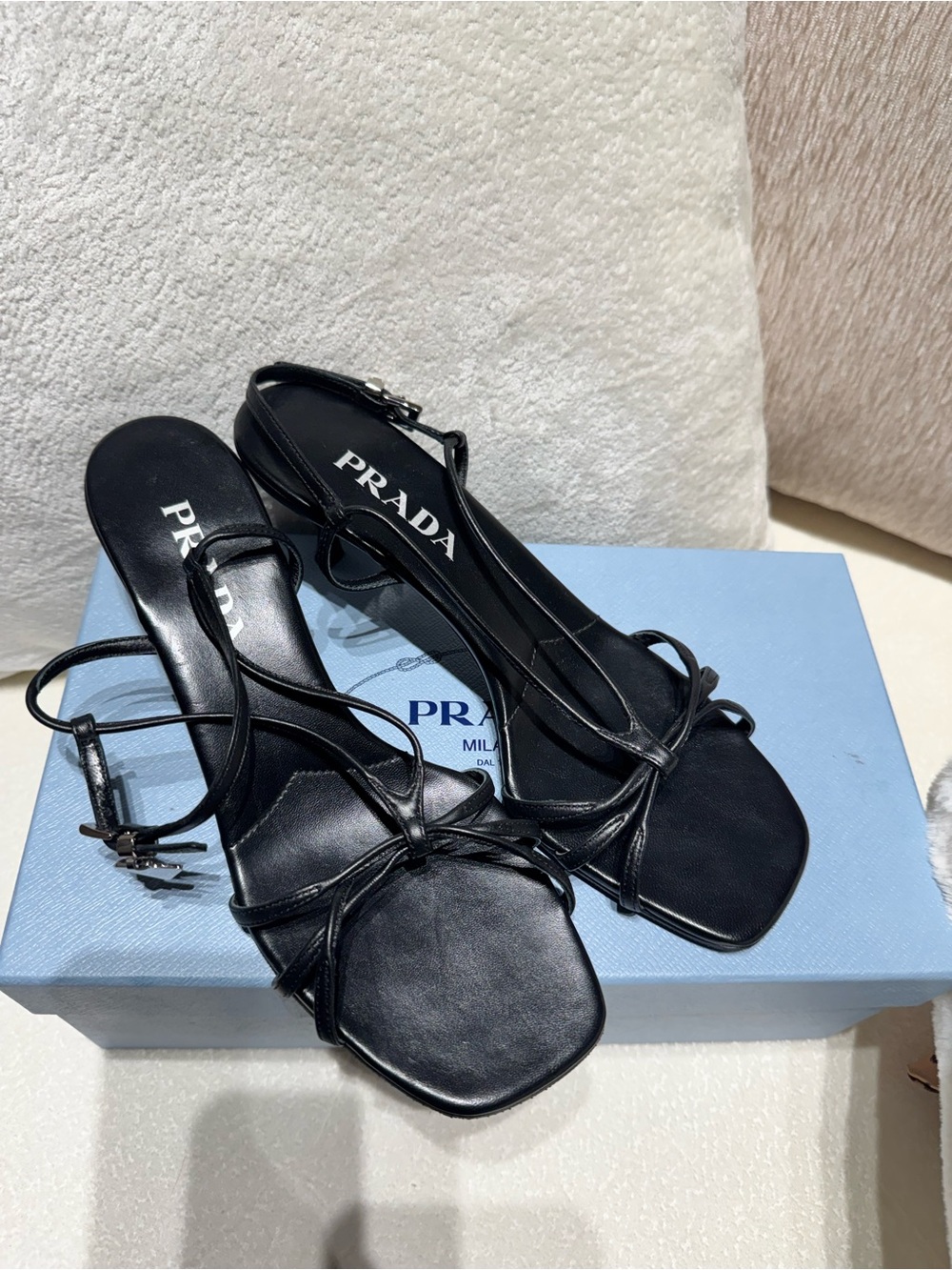 Prada Black Strappy Slingback Sandals